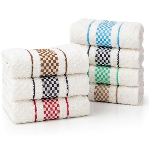 Kit Com 10 Panos de Prato Atoalhado Xadrez, Pano de copa Em 100% Algodão 45x70cm, Alta Absorcão