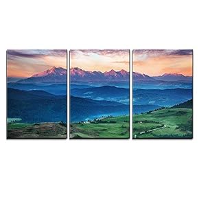 3 Piece Canvas Wall Art - Summer Mountain Landscape in Slovakia - Modern Home Art Stretched and Framed Ready to Hang - 16"x24"x3 Panels