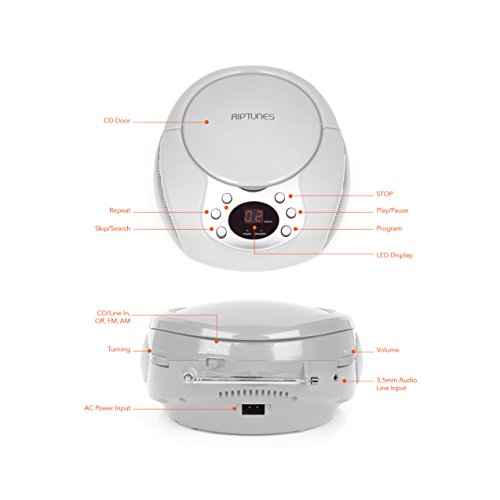 RipTunes CD player Boombox- Portable silver Aux-In CD Boombox, AM/FM Radio For Assured Amusement