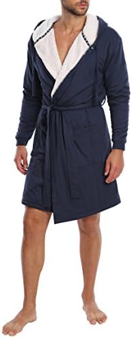 Jachs Men's Craftsman Robe French Terry Bathrobe With Hood - Navy, Medium