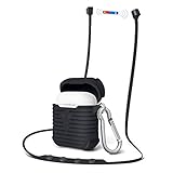 AOPETIO ll044 Silicone Apple Air Pods Case Strap Accessories, Magnetic Straps Protective Skin Cover Set For Apple Wireless Earphone, Black