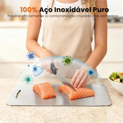 Tábua de Cortar em Aço Inoxidável 34 X 23 e 46 X 30 CM, Antibacteriana e Resistente À Deformação, Tábua de Cozinha Dupla Face, Adequada para Separar Carne e Vegetais