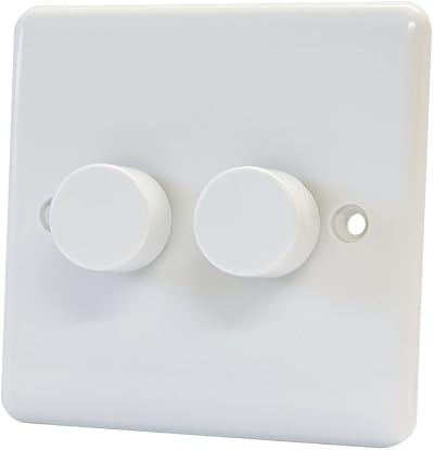 A5 Products 10A 2 Gang 2 Way Dimmer Switch Push On Off 400W White Plastic