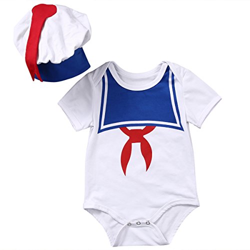 Baby Boys Girls Short Sleeve Sailor Bodysuit Romper Costume with Hat