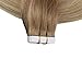Fshine 18inch Balayage Remy Tape in Hair Extensions Color #12 Fading to #18 and #60 Glue in Extensions Human Hair 20pcs 50g