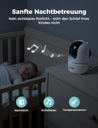 GHB Baby Monitor with Camera 5 Inch 720P HD Display with up to 168 Hours Battery Life in VOX Sleep Mode Split Screen Display Night Vision 4X Zoom Swivelling