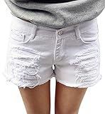 Chouyatou Women's Perfectly Fit 5-Pockets Ripped Denim Jean Shorts (X-Large, White)