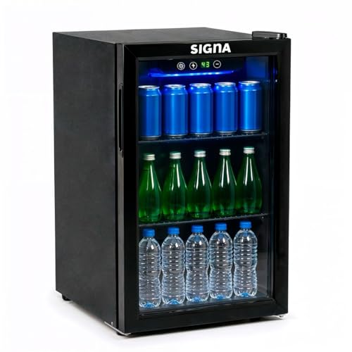 SIGNA Enfriador de Bebidas Frigobar Compacto Negro Mini Refrigerador de Acero Inoxidable Ideal Para Espacios Pequeños Frigobar Mini Multifuncional Mini nevera Latas De Refresco (48 Litros)