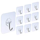 Ecjiuyi 10 Packs Reusable Adhesive Hooks,Transparent Heavy Duty Wall Hooks with No Scratch, Waterproof and Oilproof for Bathroom, Bedroom, Kitchen, Refrigerator Door, Wall and Ceiling