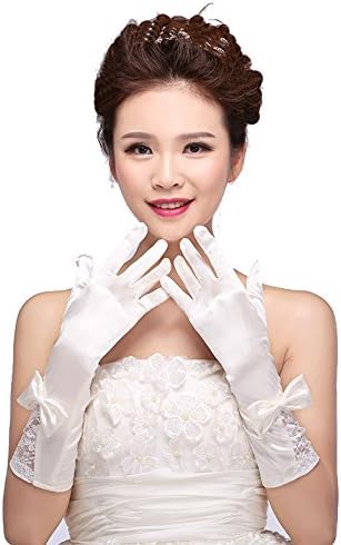 Sxfashbrd Women's Fingerless Length Opera Lace Bridal Gloves Flower Wedding Gloves Size Free White