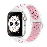 AdMaster Compatible with Apple Watch Bands 42mm 44mm,Soft Silicone Replacement Wristband Compatible with iWatch Series 1/2/3/4 -S/M White/Light Pink