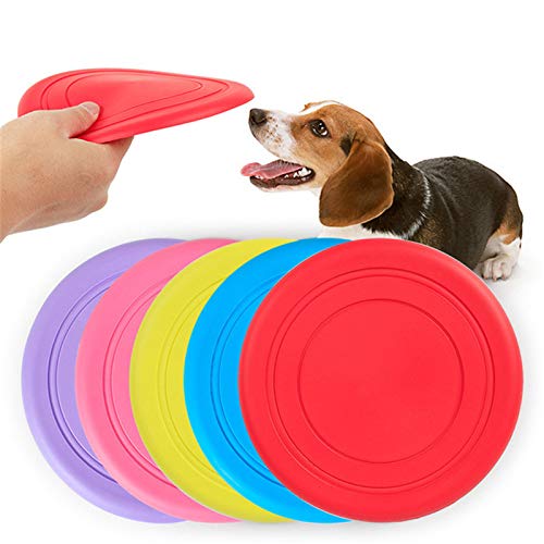 VizGiz 4 Pack Dog Flying Disc Toy Pet Fly Frisbee Toys Soucer Pet Training Supplies Outdoor Indoor Soft Rubber 18cm Non-Toxic Health Interactive Flyer Tooth Resistant Random 4 Colors