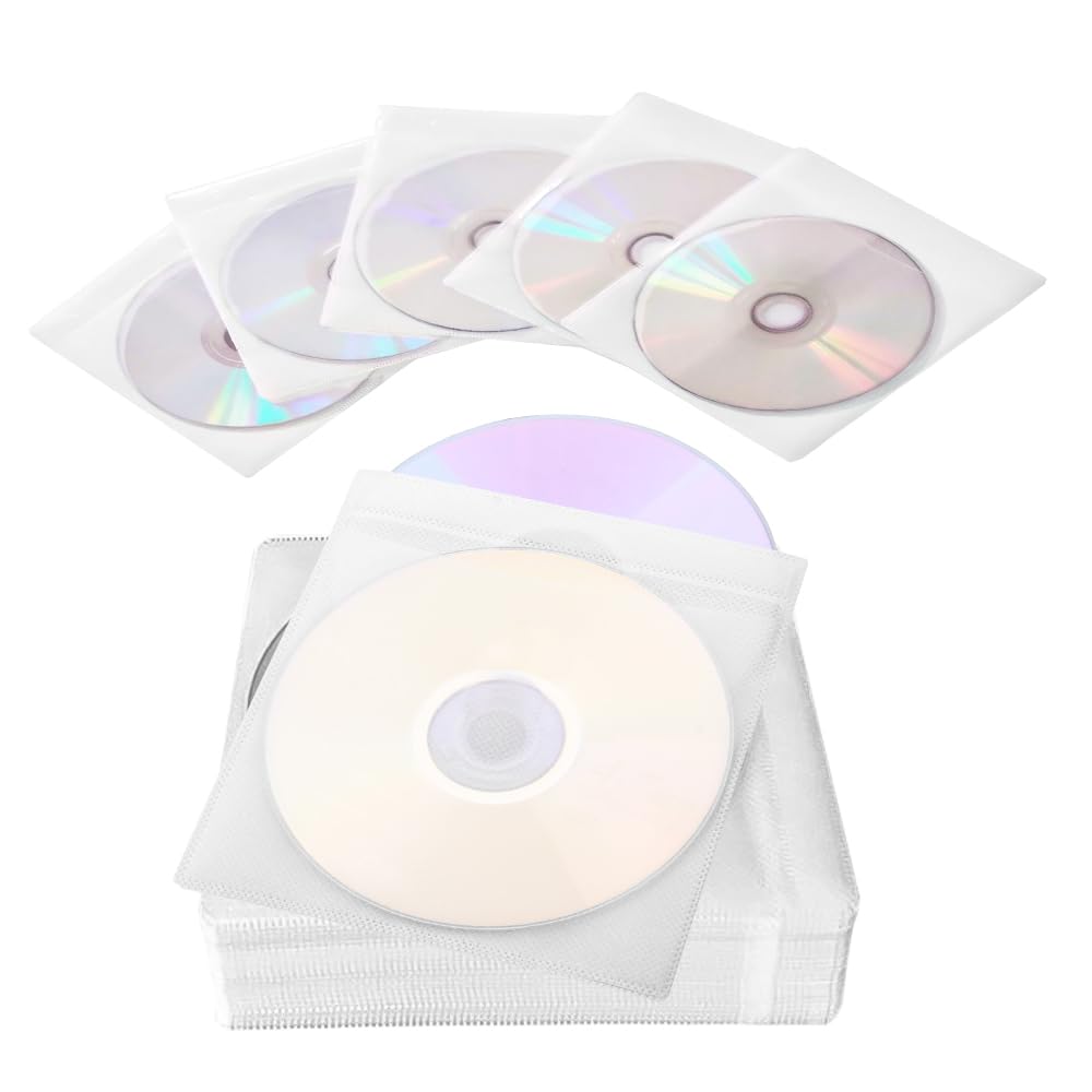 PUDSIRN 600PCS CD DVD Sleeves, Premium CD Double-Sided Refill Plastic Sleeve for CD and DVD Storage Binders (White)