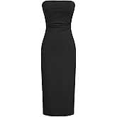 CIDER Womens Summer Tube Dress Double Layer Bodycon Ruched Backless Casual Club Party Midi Dresses