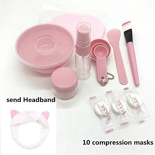 DIY Mask Mixing Tools Facial Skin Spa Tools, Mask Bowl, Wet Sponge, Compression Mask, Hair Strap (Set of 10)