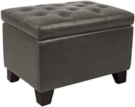New Pacific Direct Julian Rectangular Bonded Leather Storage Ottoman, Vintage Gray