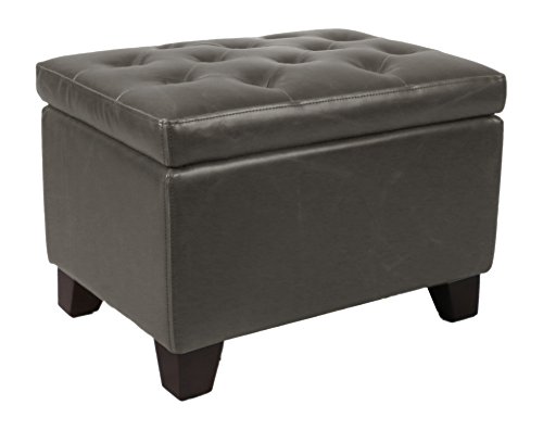 New Pacific Direct Julian Rectangular Bonded Leather Storage Ottoman, Vintage Gray