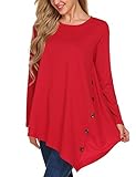 LuckyMore Womens Loose Blouse Scoop Neck Long Sleeve Button Asymmetrical Tunic Tops Plus Size