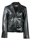 FactoryExtreme Four Seasons Classic Womens Black Leather Blazer, Large, Black