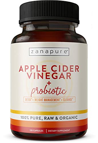 1500mg Organic Apple Cider Vinegar Capsules with Probiotic, Raw 100% Pure Cider Pills for Weight Loss, Digestion, Cleansing and Detox Support, 120 Vegetarian Capsules