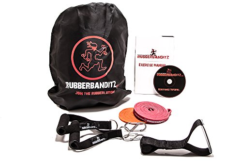 RubberBanditz Resistance Bands Set | Travel Exercise Kit w/Door Anchor, Handles, 5-50lbs of Resistance