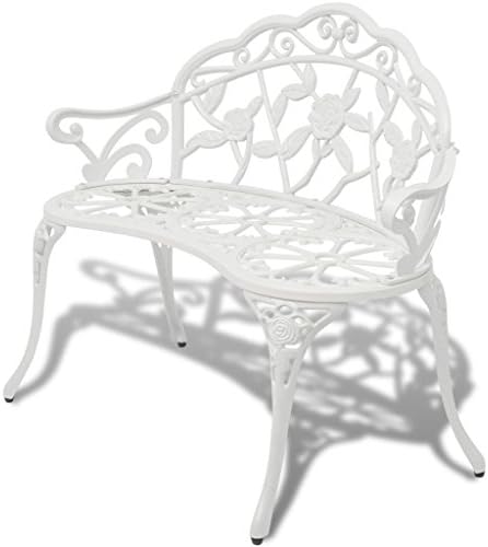 Rugs and Rooms Outdoor Garden Bench 100 cm Cast Aluminium White for Summer, BBQs, Picnic, Family Fun, Dining Outside, Breakfast, Lunch, Dinner Table for Balcony, Patio, Front and Back Garden