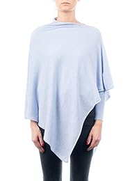 DALLE PIANE CASHMERE - Poncho Cashmere Blend - Made in Italy, Color: Sky, One Size