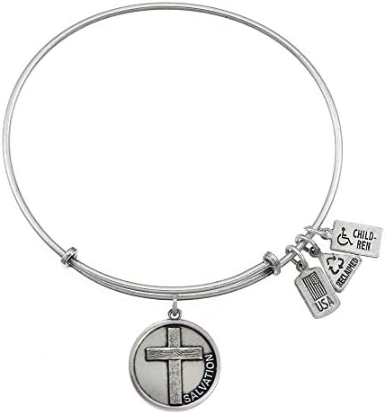 Wind and Fire Salvation Cross Silvertone Medal Charm Bangle