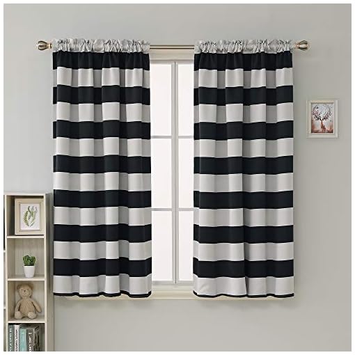 Deconovo Striped Blackout Curtains Rod Pocket Black And Greyish