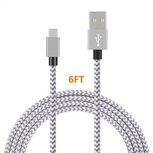 USB Type C Cable,Binguowang Nylon Braided USB Type C Long Cord Fast Charging Sync Cable for Samsung Galaxy S20 S10 S10E S9 S8 Plus Note 10 9 LG Google Pixel OnePlus,etc.(Silver+Gray 1Pack 6FT)