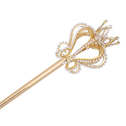 Pensoda Gold Pearl Rhinestone Scepter Magic Party Wand Pageant Costume Accessory