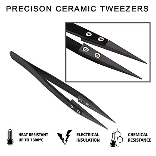 Precision Ceramic Tweezers-2 PACK-Non-Conductive,Antimagneticand Heat Resistant to High Temperatures up to 3000F for Pinching Coils While Firing.
