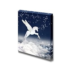 Canvas Prints Wall Art - White Unicorn Flying in The Sky | Modern Wall Decor/Home Decoration Stretched Gallery Canvas Wrap Giclee Print. Ready to Hang - 12" x 12"