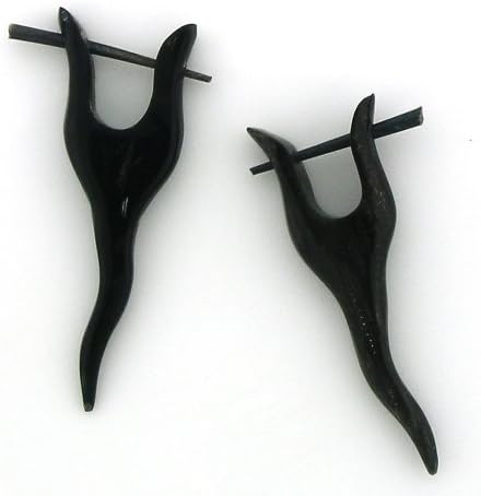 Handmade, Carved Water Buffalo Horn Wizard's Staff Hoop Stick-Through Earring