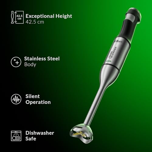 Feller Germany 5in1 Hand Blender 1000W, 1.8L Food Processor + 4 Blades, 1.2L Chopper, Whisk, Purée Maker, 4-Fin Titanium Blade, Stainless Steel Body, HB1000 Pro, 2Y Guarantee-UAE Version (Black)
