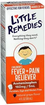 Little Remedies Children's Fever+Pain Reliever Liquid Natural Grape Flavor - 4 oz, Pack of 5