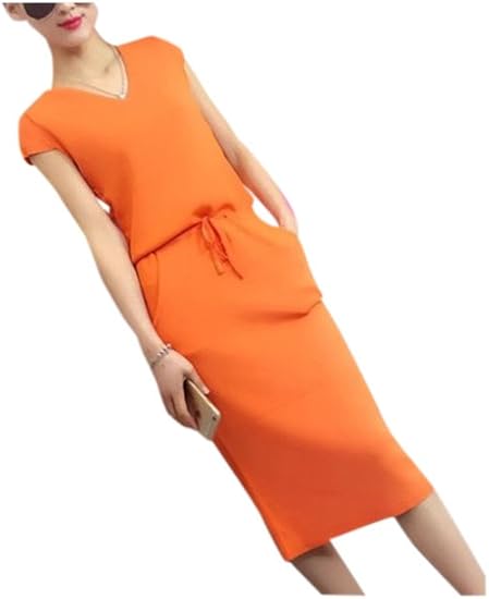 Amazon Formanism エレガント 楽ちん キレイめ タイト 膝下 カラフル ワンピース レディース オレンジ ワンピース チュニック 通販