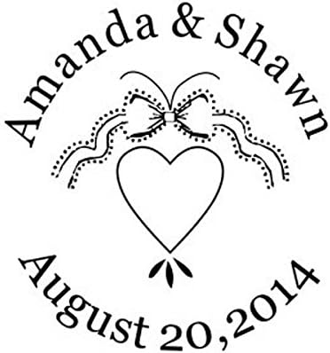Heart with Ribbon Wedding Personalized Round Self Ink Rubber Stamp