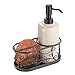 mDesign Decorative Ceramic Kitchen Sink Countertop Liquid Hand Soap Dispenser Pump Caddy with Storage Compartment - Holds Sponges, Scrubbers, Brushes - Vanilla/Cream with Bronze Metal Wire Design
