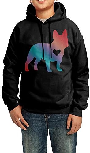Colorful French Bulldog Hoodie Youth Pullover Hooded Sweatshirt M