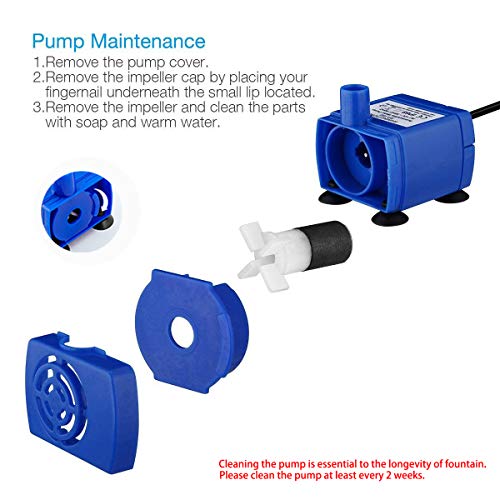 Happypapa Pet Water Fountain Pump Replacement Cat Fountain Replacement Pump for Flower Fountain 1.6L/2.5L Automatic Pet Water Dispenser Replacement Pump Come with Adapter