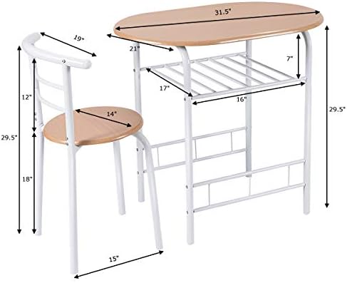 Compact dining set with two chairs in a modern style.