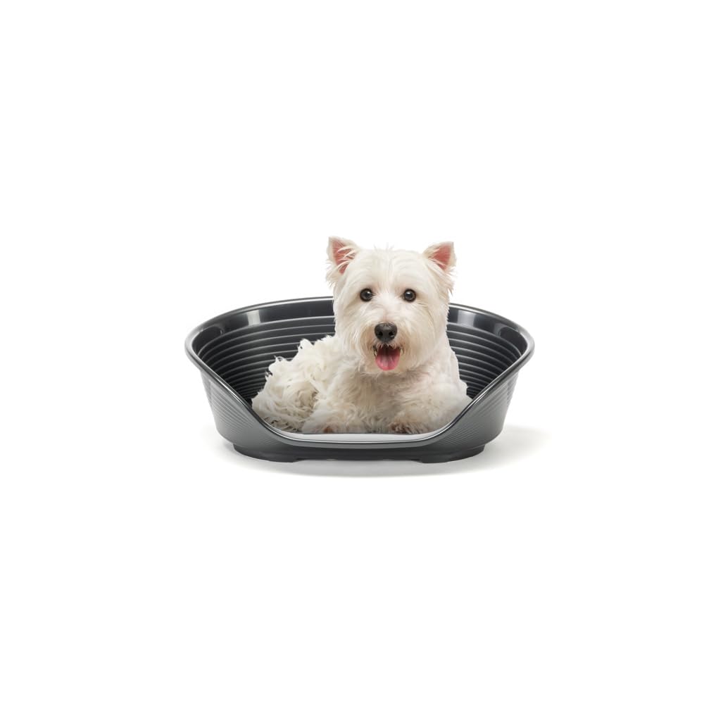 Ferplast Cat Bed, Plastic Dog Bed Small, Ventilation Holes and Non-Slip Rubber Feet for Added Stability 61,5 x 45 x h. 21.5 cm. Black