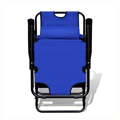 Sunlounger, Folding Sun Lounger 2 pcs with Footrests Steel Blue - Thumbnail 2