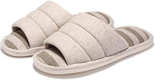 Orasha Indoor House Slippers Open Toe Knitted Cotton Non-Slip Sole Men Women Shoes(Beige,XX-Large)