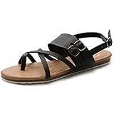 Ollio Women's Shoe Side Buckle Gladiator Strap Zip Closure Flat Zori Sandal