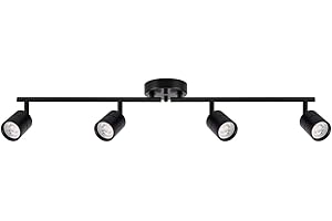 mirrea Complete Black Track Light Kit 4-Light Bulb Replaceable LED Ceiling Spotlight with 4 8W GU10 Bulbs 3000K Warm White 90 CRI 38° Beam Angle