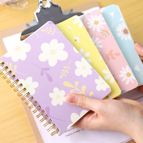 Koogel 8 Stück Notizbuch Ringbuch, 14,5 x 10,5cm Spiralblock 160 Seiten Linierte Notizbuch Spiralbindung Schreiben Blümchenmuster für Büro Schule Haus Studieren