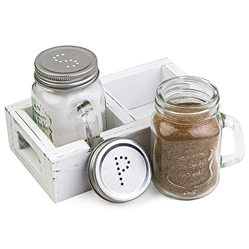 Farmhouse Salt and Pepper Shakers Mason Jar Salt and Pepper Shaker White Rustic Salt Shaker