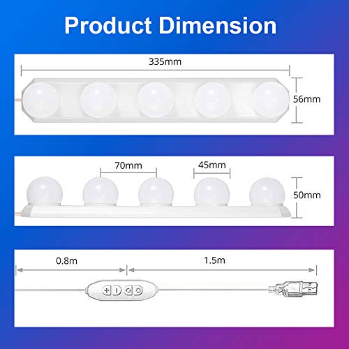 LED Mirror Light Strip - Bath Vanity Lamp Stick on Portable with 11 Brightness Dimmable - DIY Hollywood Above Mirror Makeup Lamp USB Cordless for Bedroom Dressing Table, Bathroom, Dressing Room Mirror